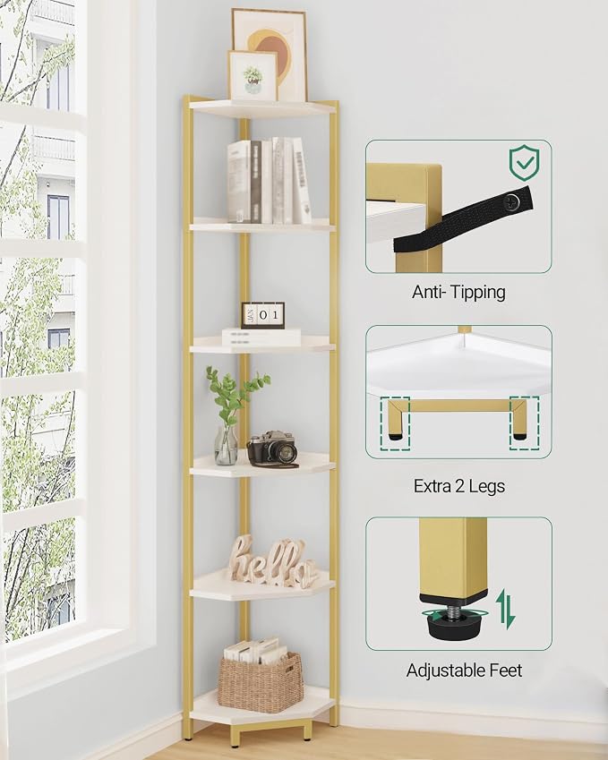 Hzuaneri Corner Shelf Stand, Corner Bookshelf, Storage Standing Shelf Unit - Image 3