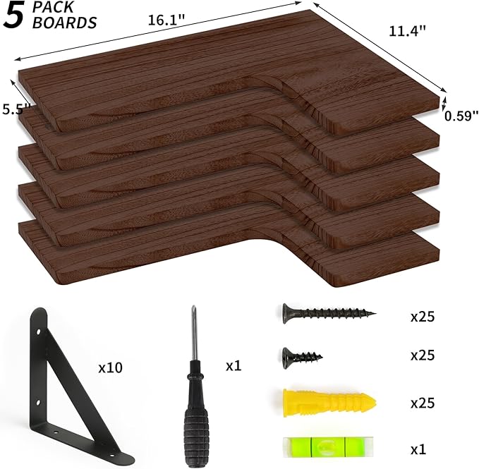 Fixwal Floating Shelves for Wall, Rustic Wood Wall Mounted Corner Shelf for - Image 3
