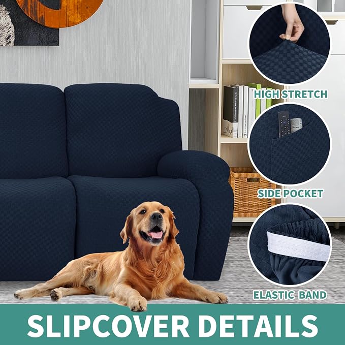 YEMYHOM 4 Pieces Stretch Recliner Slipcover Latest Jacquard Recliner Chair Cover - Image 4