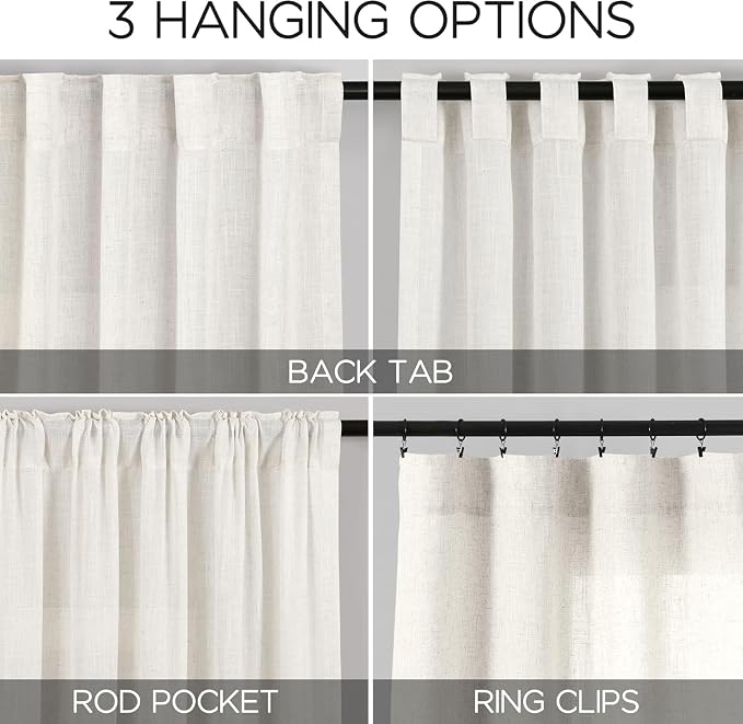 Nanspring Beige White Extra Wide Linen Curtains - Image 2