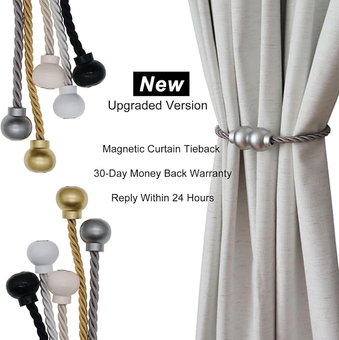 2 Pack Magnetic Curtain Tiebacks Modern Handmade Rope Curtain Tie Backs - Image 7