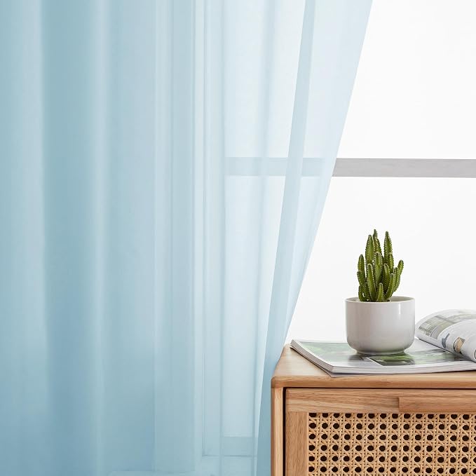 Simplebrand Light Blue Sheer Curtains 96 Inches Long, Light Filtering Sky Blue - Image 3