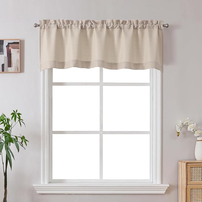 Gwine Linen Valance Curtain, Light Filtering Faux Linen Textured Valance by Gwine