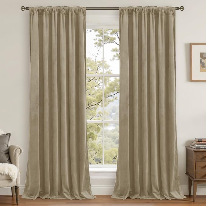 LAMIT Dark Taupe Velvet Curtains 84 Inch - Image 2
