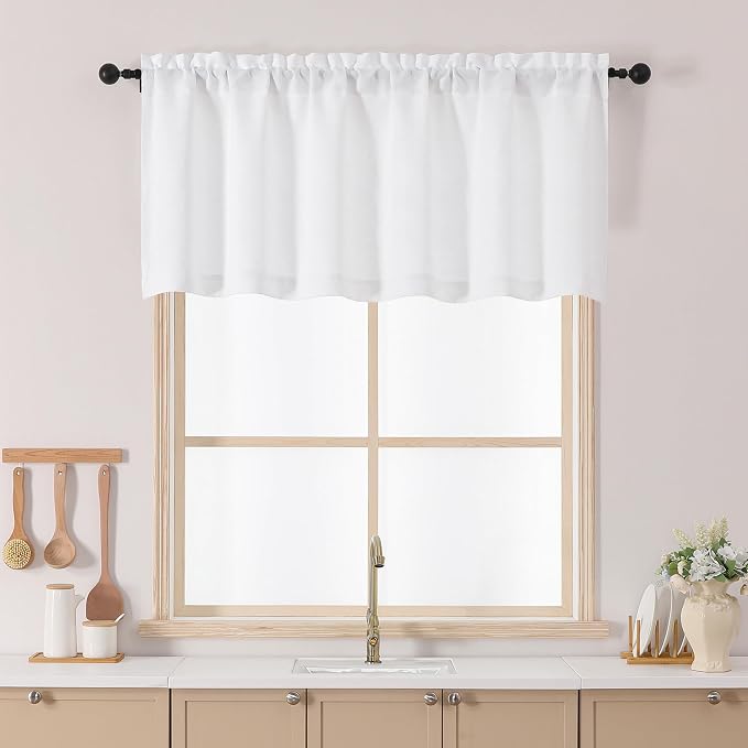 Chyhomenyc White Kitchen Curtain 24 Inch Length, Light Filtering Textured Small by Chyhomenyc