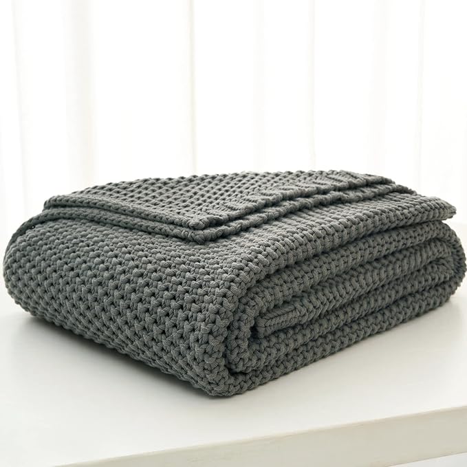 Chunky Cable Knit Throw Blanket Lightweight Grey 100% Organic Cotton Blanket - Image 3