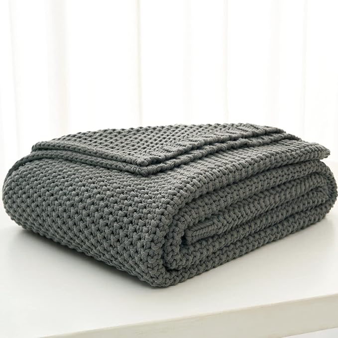 Chunky Cable Knit Throw Blanket Lightweight Grey 100% Organic Cotton Blanket - Image 3