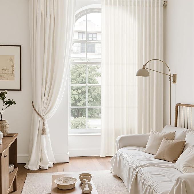Modern Linen Curtains for Living Room 120 Inches Long Light Filtering Semi - Image 6