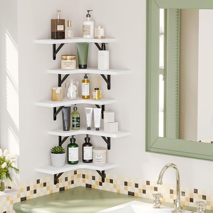 Fixwal Floating Shelves for Wall, Rustic Wood Wall Mounted Corner Shelf for - Image 4