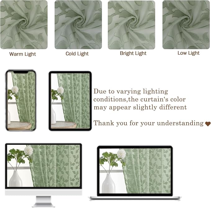 Chyhomenyc Sage Green Sheer Curtains 90 Inch Length 2 Panels Set, Light - Image 3