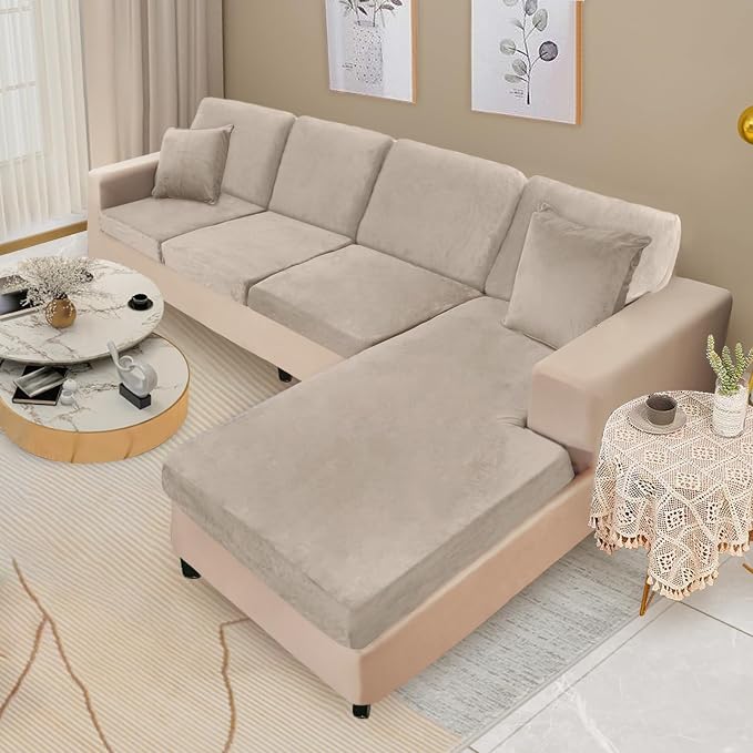 NAISI Sectional Couch Covers 8 Pieces Velvet Couch Cushion Covers L Shape Soft - Image 2