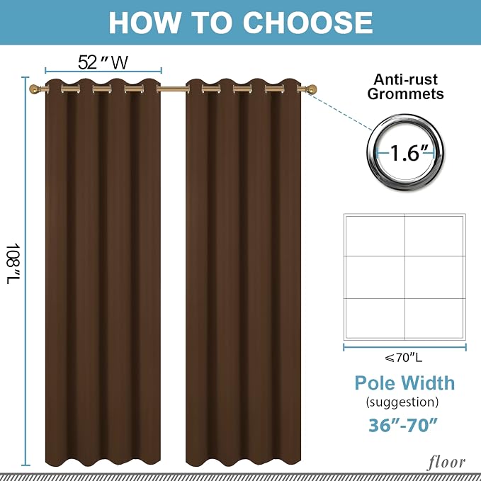 Diraysid Chocolate Brown Grommet Blackout Curtains - Image 5