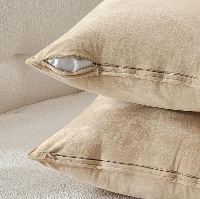 MIULEE Beige Decorative Velvet Throw Pillow Covers Soft Pillow Covers Soild - Image 3