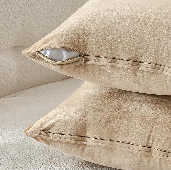 MIULEE Summer Beige Velvet Throw Pillow Covers 18x18 Soft Decorative Solid - Image 3