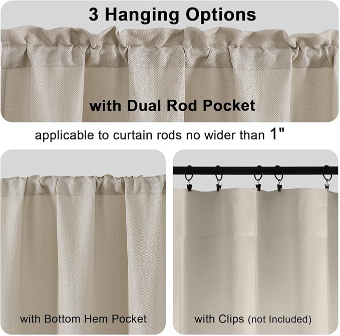 Chyhomenyc Curtains 45 Inch Length 2 Panels, Faux Linen Textured Semi Light - Image 5