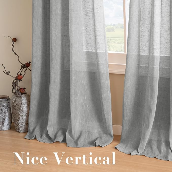 H.VERSAILTEX Linen Sheer Curtains 72 Pair Set Linen Textured Semi-Sheer - Image 7