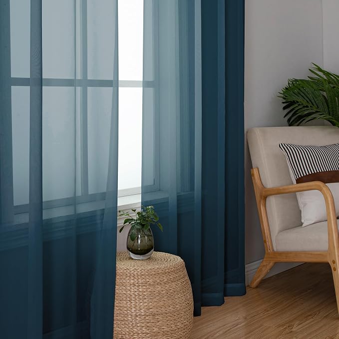 Simplebrand Dusty Blue Short Sheer Kitchen Curtains 36 Inch Length Tier Rod - Image 5