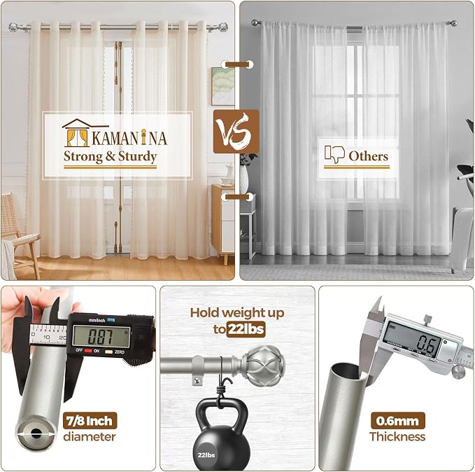KAMANINA Curtain Rods for Windows, Antique Silver Curtain Rod 32 to 58 Inch - Image 6