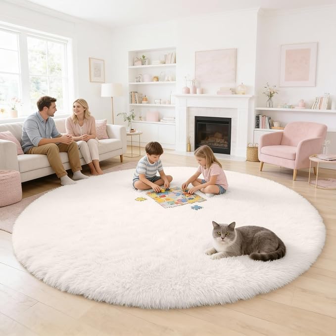 OLANLY Ivory Round Rugs for Bedroom - Image 5