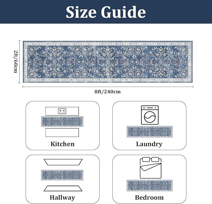 Yamaziot Washable Runner Rug 2x8 – Non Slip Boho Floral Hallway Runner Rug - Image 2