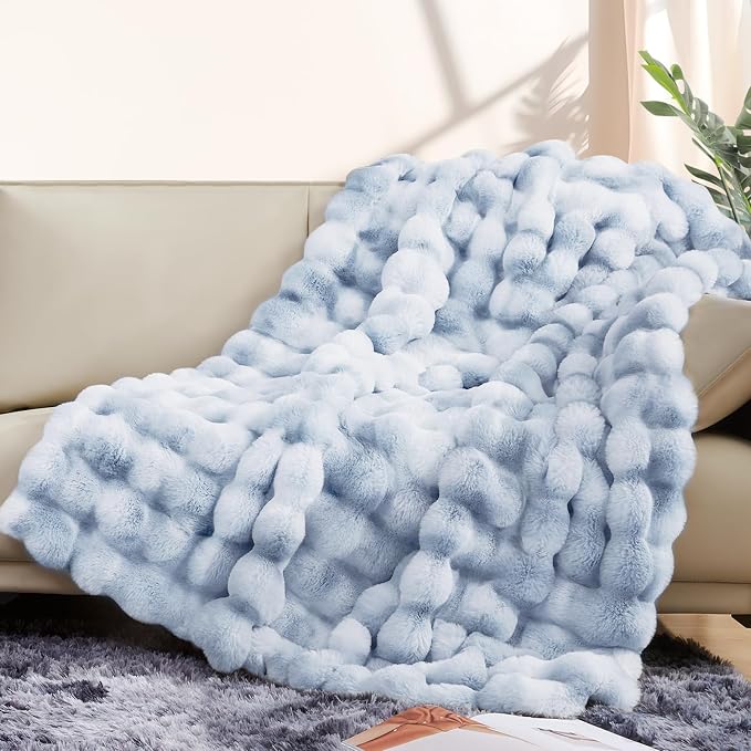 Touchat Luxury 1000GSM Faux Rabbit Fur Throw Blanket, Super Heavy Warm Cozy - Image 3