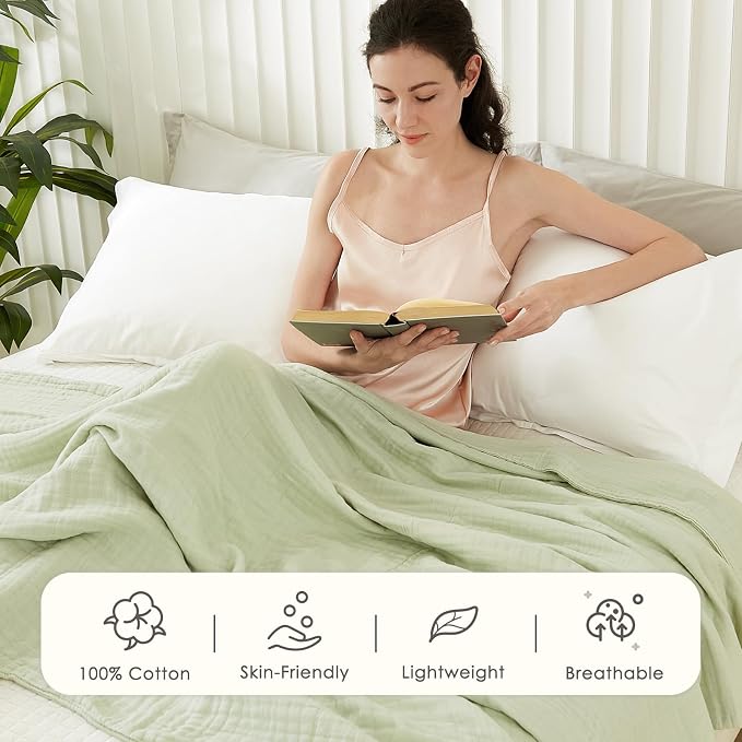 EMME Cotton Muslin King Blanket Bed Layering Breathable Gauze Blanket Soft - Image 5