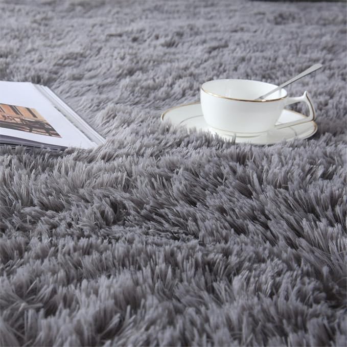 Grey Shag Rugs for Bedroom 5x7: Soft Shag Plush Area Rug for Living Room - Image 5
