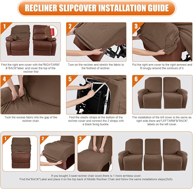 VANSOFY Recliner Cover, 3-Pieces Stretch Reclining Couch Covers - Image 6