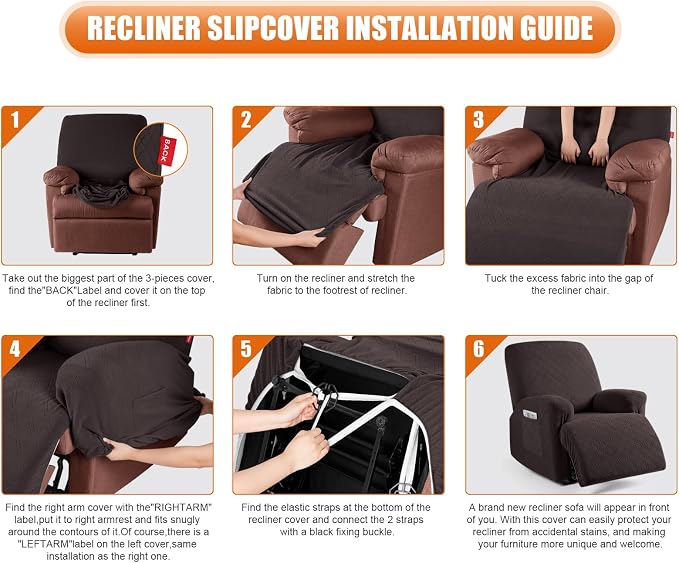 VANSOFY Recliner Chair Cover, 3-Pieces Stretch Recliner Covers - Image 6