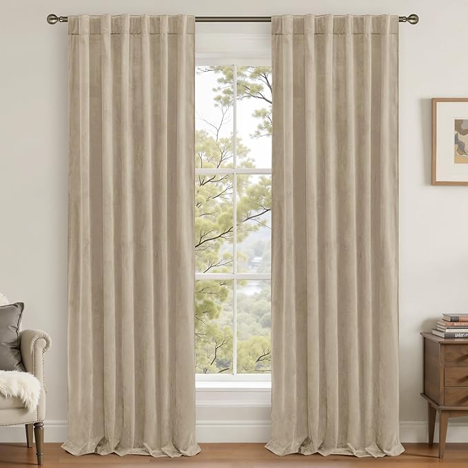 LAMIT Taupe 90 Inch Velvet Curtains by LAMIT