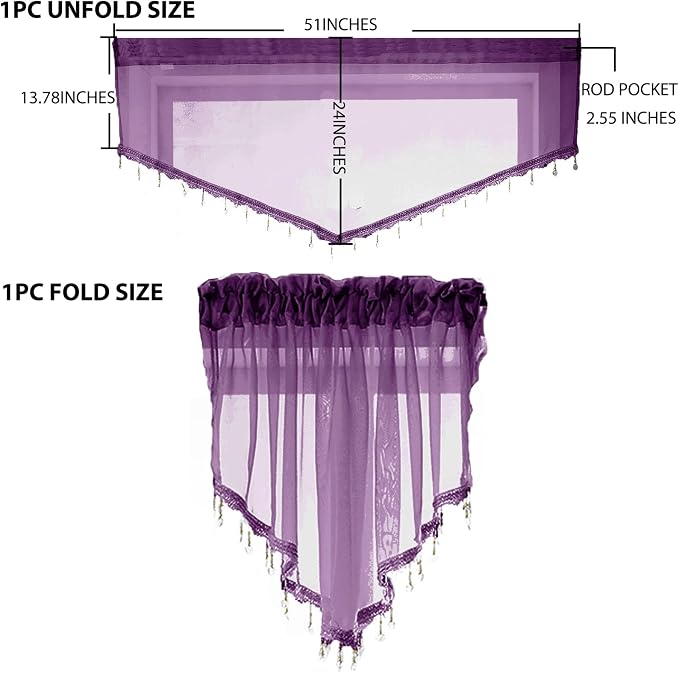 Beaded Sheer Valance Curtains for Living Room, Rod Pocket Farmhouse Window - Image 2