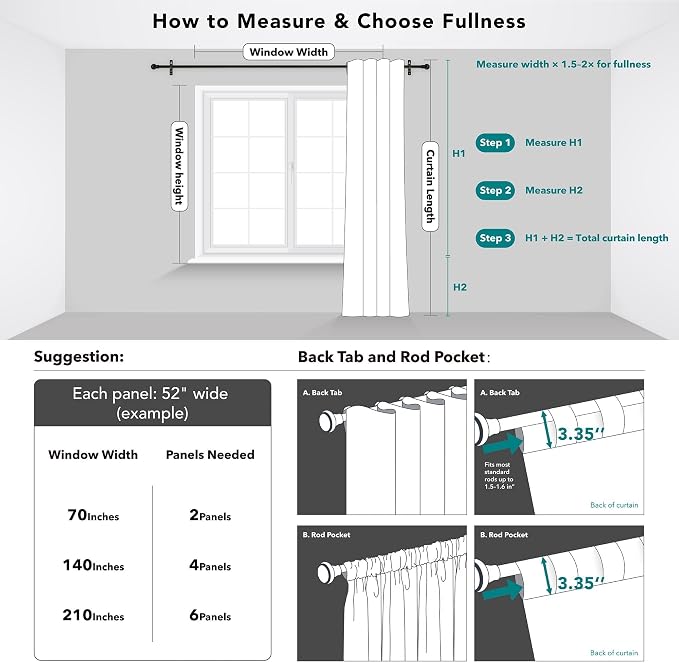 Deconovo Back Tab and Rod Pocket Drapes and Curtains Short Blackout Curtains - Image 9