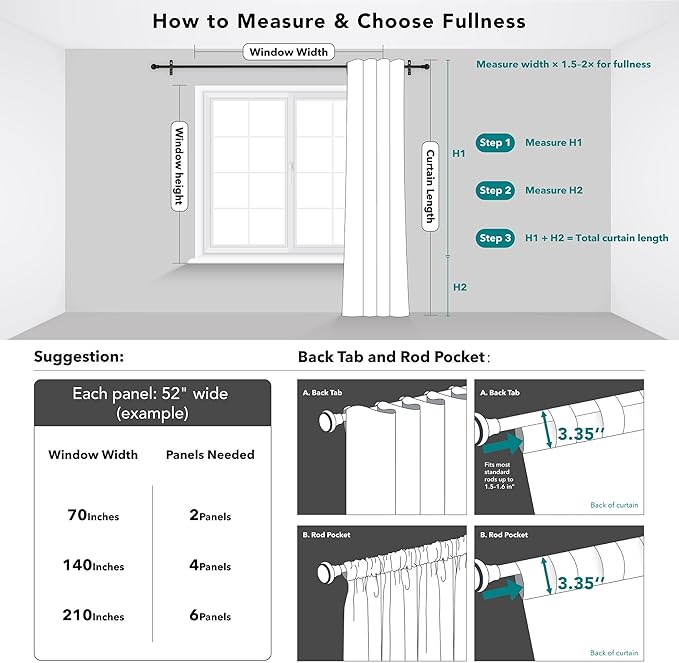 Deconovo Blackout Curtains, Thermal Insulated, W42 x L63 2 Panels, Back Tab - Image 9