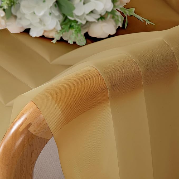 Chyhomenyc Gold Sheer Curtains 96 inches Long 2 Panels, Light Filtering Soft - Image 7