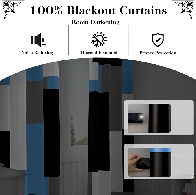 Tyrot Light Blue 100% Blackout Curtains - Image 3