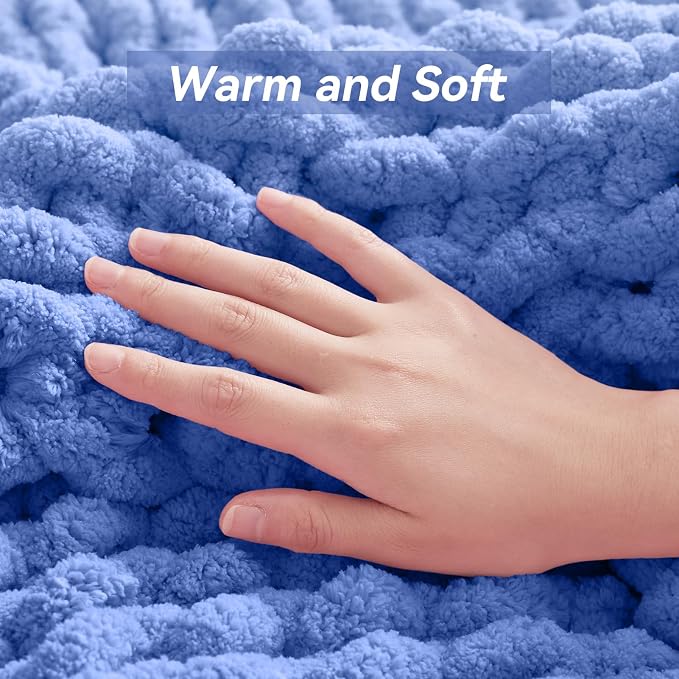 Negwoo Chunky Knit Throw Blanket, Handmade Light Blue Crochet Big Thick Blanket - Image 7