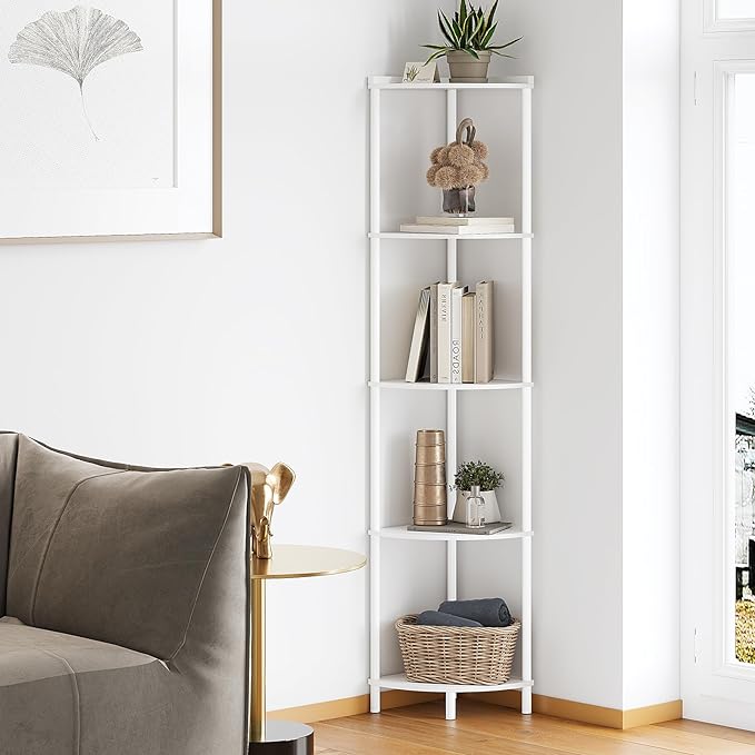SUNMORY 5 Tier Corner Shelf Stand, Industrial 65" Corner Shelves Display Shelf by SUNMORY