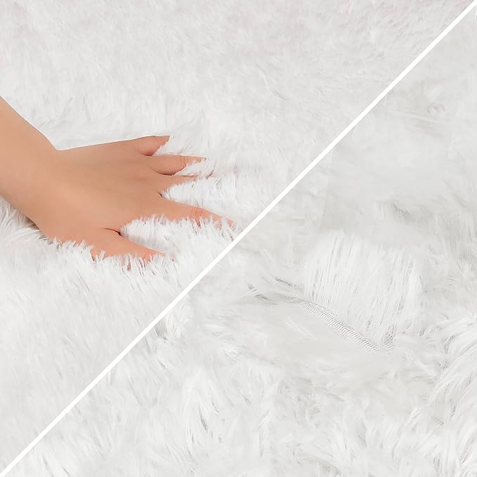 Runner Rug for Bedroom White 2x6ft Fluffy Area Rug Bedside Runner Rug for Kids - Image 6