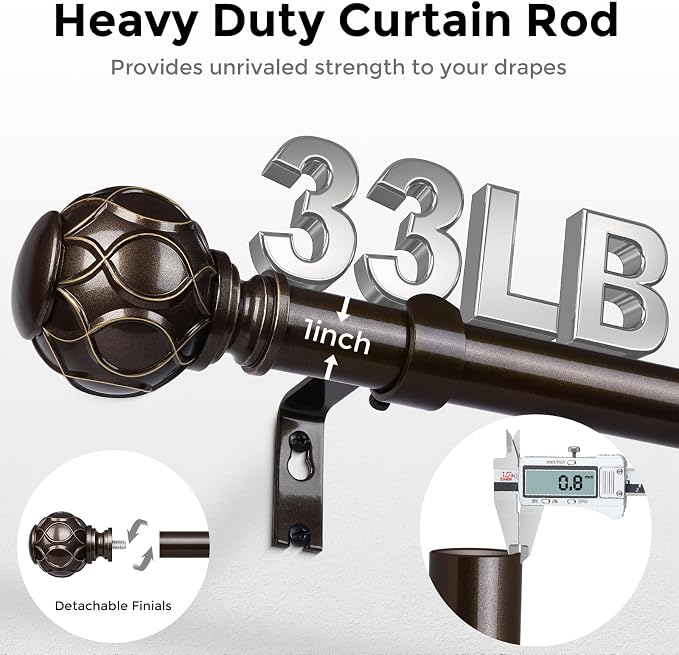 Long Bronze Curtain Rod, Heavy Duty 1 Inch Decorative Curtain Rods - Image 4