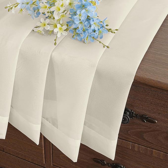Cream Valances for Windows 14 inch Length 2 Panels Set, Small Voile Sheer - Image 6
