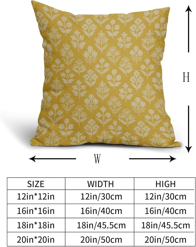 Yellow Floral Pillow Covers 24x24 Inch Set of 2, Vintage Flower Block Print - Image 5