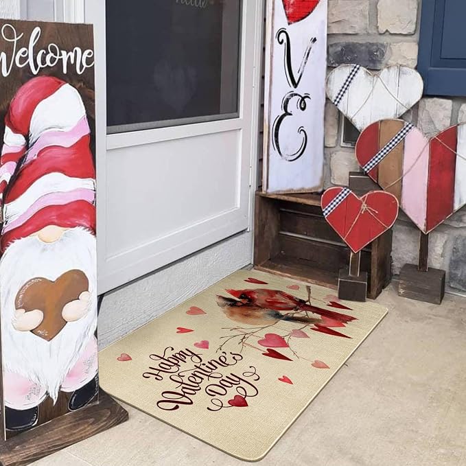Valentines Day Door Mat, Cardinal Birds Love Hearts Indoor Outdoor Non-Slip - Image 5