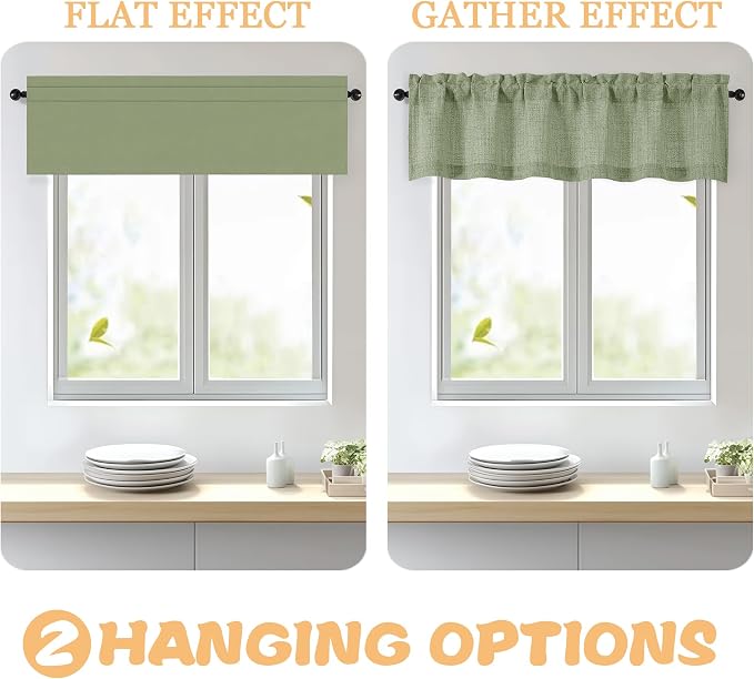 OWENIE Sage Green Valances for Windows 1 Pcs 18 Inch Length, Light Filtering - Image 5
