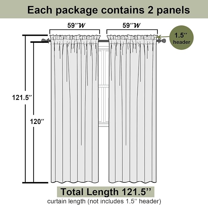 Lecloud White Sheer Curtains 120 Inches Long 2 Panels, Extra Wide Farmhouse - Image 2