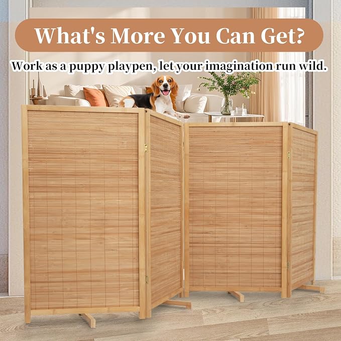 Room Divider Folding Privacy Screens, Hand-Made 67'' High Bamboo Room Dividers - Image 6
