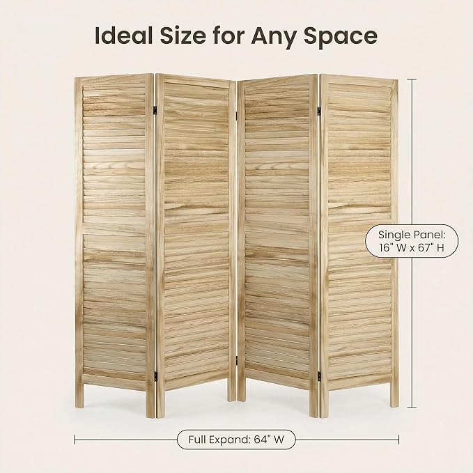 Bluecat 4 Panel Room Divider, Freestanding Solid Wood Partition Wall - Image 2
