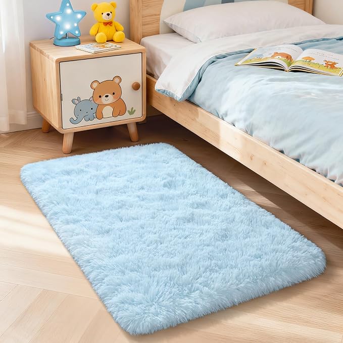 Merelax Fluffy Rug Shaggy Area Rug, Baby Blue 2x3 Small Rugs by Merelax
