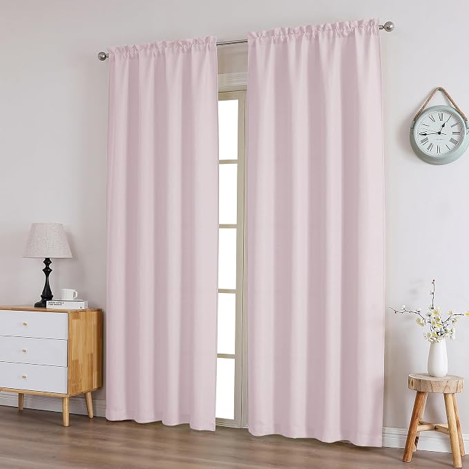 Chyhomenyc Bennet Blush Pink Curtains 84 Inches Long 2 Panels, Faux Linen - Image 2