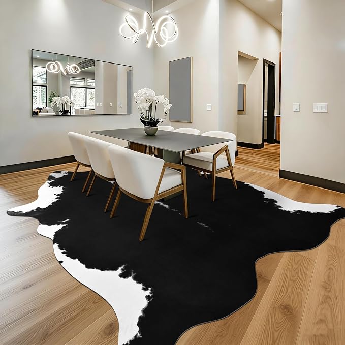 BENRON Premium Cowhide Rug Black, Faux Cow Hide Rugs - Image 4