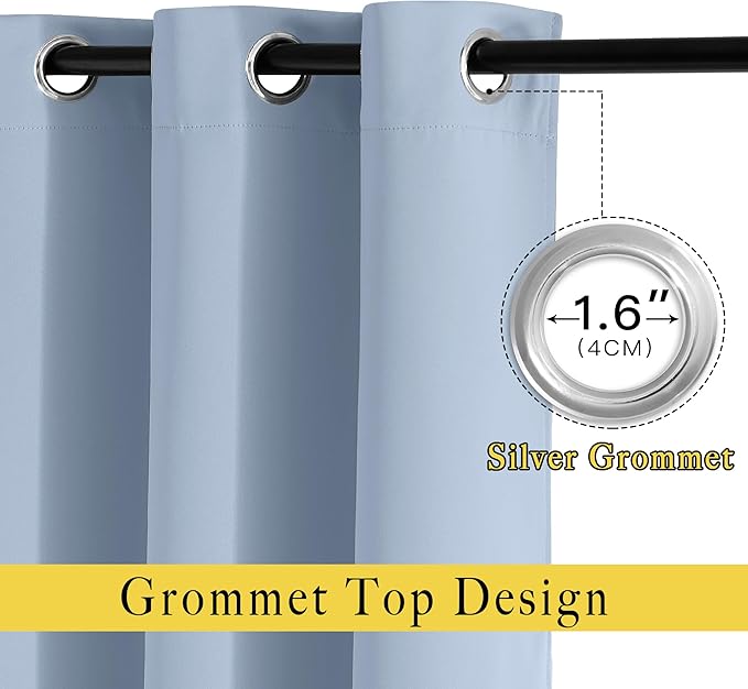NICETOWN Vintage Blue Blackout Bedroom Curtains 96 inches Long, Grommet Thermal - Image 2